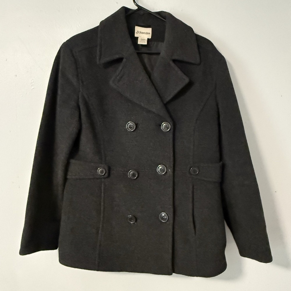 St. John's Bay Women's Cashmere Pea Coat Double Breasted Charcoal Gray‎ Medium